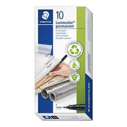 STAEDTLER 318-9 Lumocolor Permanent Pen, Fine Line Width, 0.6mm - Black (Box of 10)