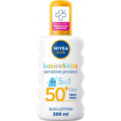 NIVEA SUN Kids Protect & Sensitive Spray (200ml) Sunscreen Spray with SPF 50+, Kids Suncream for Sensitive Skin, Immediately Protects Against Sun Exposure