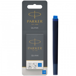 Parker Fountain Pen Ink Refill Cartridges | Long | Washable Blue QUINK Ink | 10 Count (Blister)
