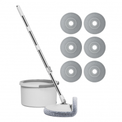 Uhngw Mop Bucket with Wringer,Floor Mop with Wringer - Telescopic Handle Home and Kitchen Cleaning Supplies with 6 Replaceable Microfiber Pads for Hardwood Tile