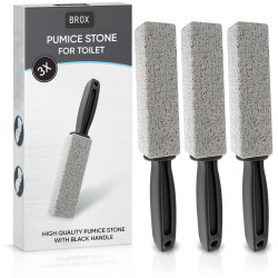 BROX® Pumice Stone Toilet Cleaner – 3 Pack – Removes Stubborn Limescale & Urine Stains – Pumice Stone for Toilet – Effective Cleaning Stone – Urine Scale Remover with Black Handle